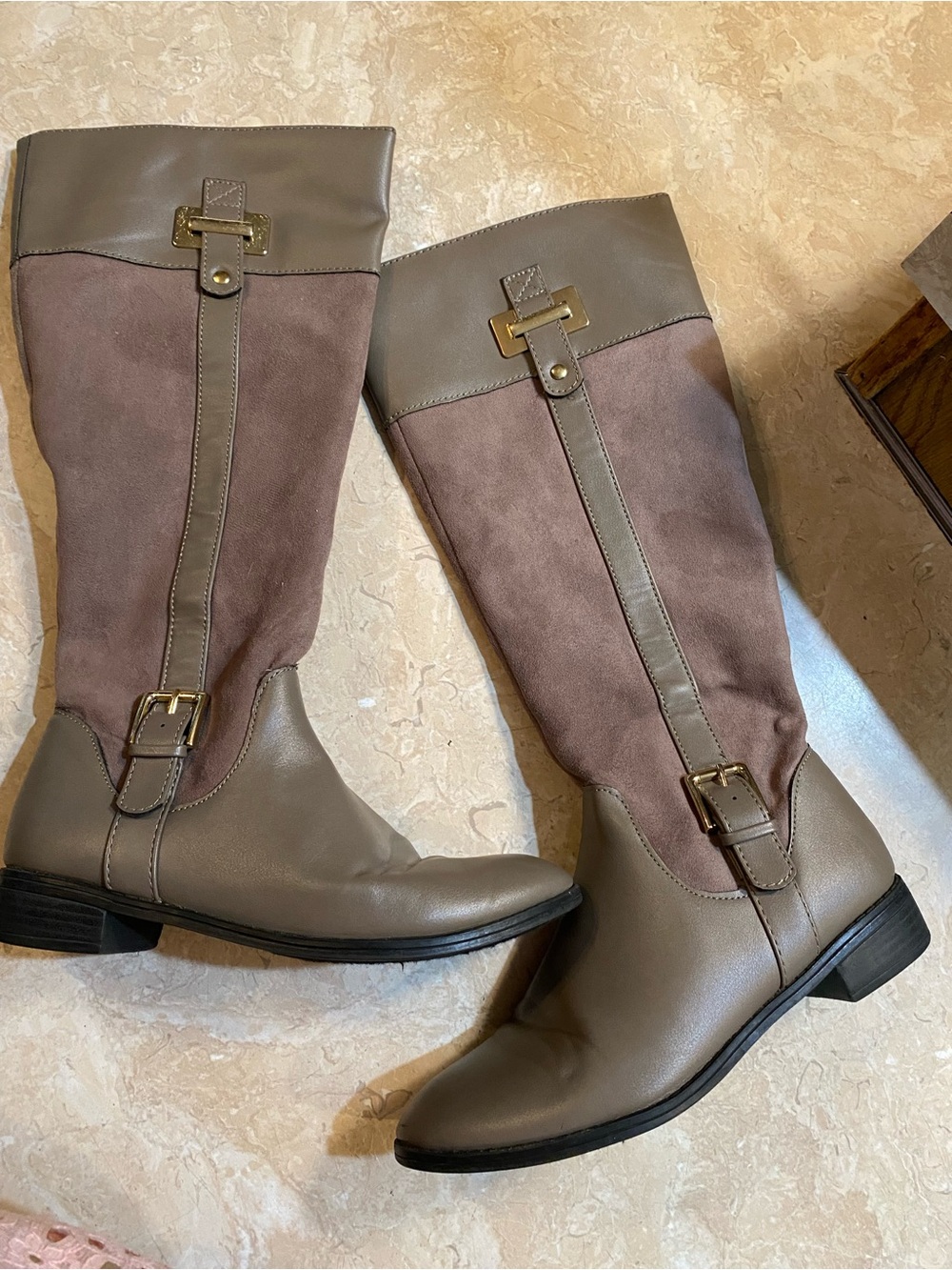 Karen Scott Taupe Two-Tone Over-the-Knee Riding Boots